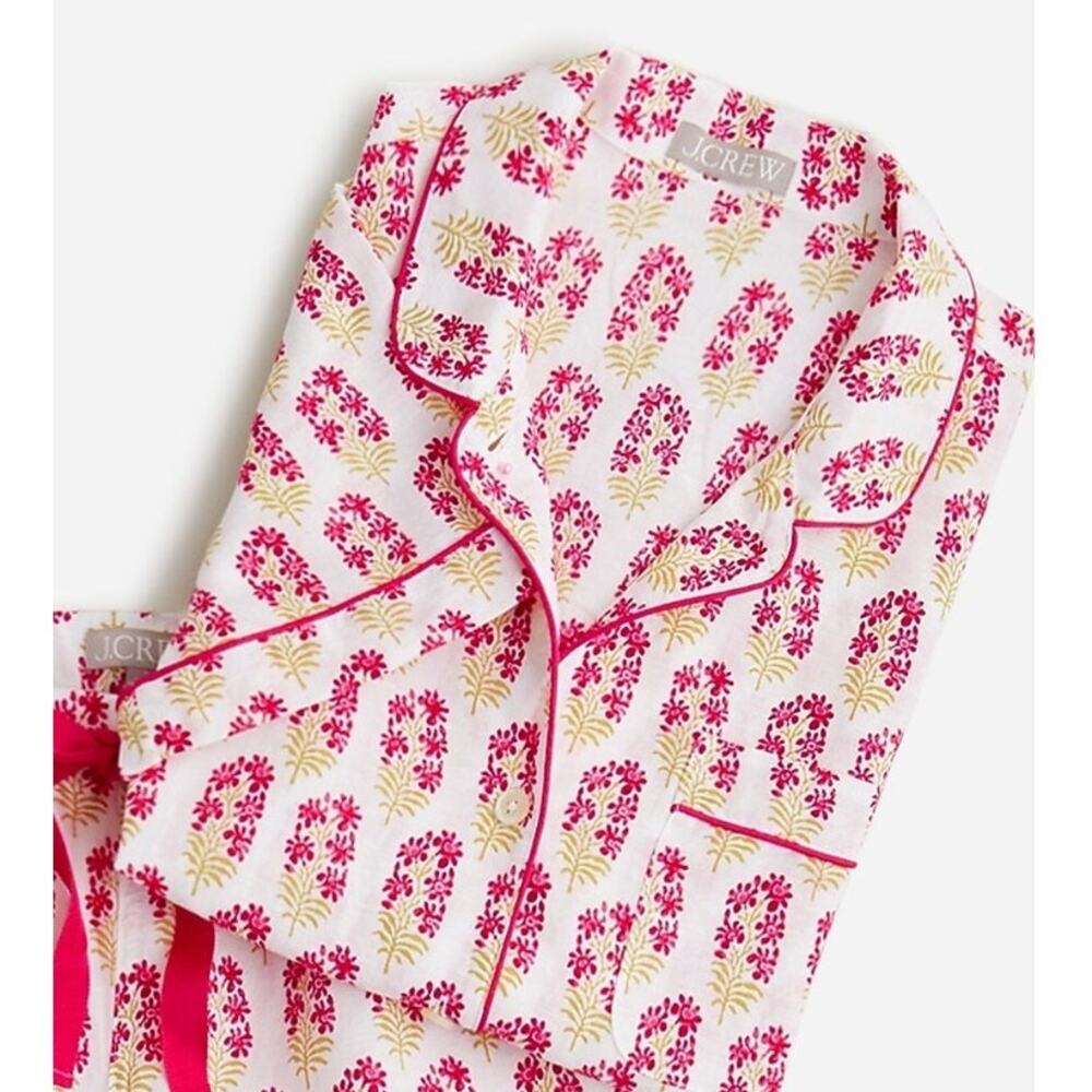 NWT J. Crew Linen-Cotton Blend Pajama "SHIRT ONLY "Berry Block Print Pink S